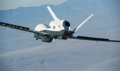 The Northrop Grumman-built Triton unmanned aircraft system completed its first flight May 22 from the company's manufacturing facility in Palmdale, Calif. The flight, which was about 1.5 hours, successfully demonstrated control systems that allow Triton to operate autonomously. Triton is specially designed to fly surveillance missions up to 24 hours at altitudes of more than 10 miles, allowing coverage out to 2,000 nautical miles. The system's advanced suite of sensors can detect and automatically classify different types of ships. (Northrop Grumman photo by Bob Brown)