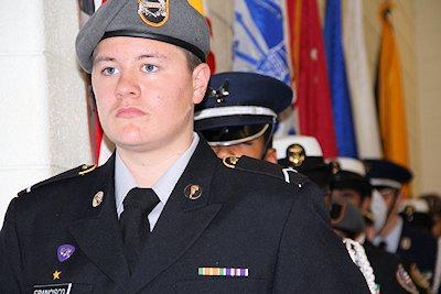 Tyler Francisco, a first year JROTC member from Maurice J. McDonough High School, led the Color Guard at the Joint Services Military Ball held Dec. 6.