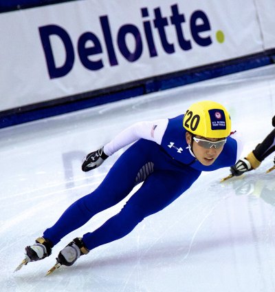 Thomas Hong at the 2014 U.S. Olympic trials for short track speedskating. Photo by Mark Chapman. Used with permission.