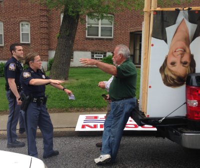 The state Senate Democratic primary in Baltimore County District 42 pitting Sen. Jim Brochin against former Del. Connie DeJuliis turned nasty over the weekend as Brochin campaign signs were removed by three men including Ron DeJuliis, the candidate's husband and the Maryland commissioner of labor. MarylandReporter.com has obtained photos of the incident.