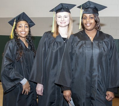 Recently earning certificates in Pharmacy Technician at CSM are, from left, Aneisha Asberry and Katherine Pope of Indian Head and Jai Sullivan of Waldorf. Pope says that in addition to earning a certificate, she gained the confidence that pharmacy is a field she wants to pursue to the highest level. (Submitted photo)