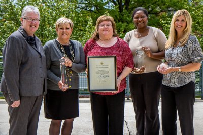 From left are Human Resources Interim Associate Vice President Doreen Bickel, General Counsel Lead Executive Assistant Debbie Jacques, Compensation and Benefits Lead Director Jennifer Rupp, Employment and Employee Relations Associate Director Tonia Miles-Carvana and Employee Recruiting Coordinator Shelly Snell.