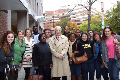 Students and faculty of the College of Southern Maryland recently met CBS newscaster Bob Schieffer (center, front) on a tour of the news station’s Washington bureau. (Submitted photo)