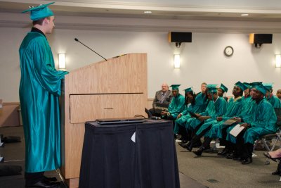 Michael Alley of Port Republic addressed his fellow graduates from the fourth JOBS Program cohort during the Nov. 13 ceremony on the La Plata Campus, saying “To the parents, who have supported us: Thank you. Without you guys we would not he here, and it feels good knowing that we have you in our corner. I wish my fellow graduates the very best for the future. Hold your heads high and aim to reach your full potential. The best is yet to come.”