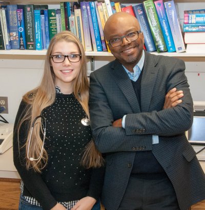 CSM Foundation Director Alland Leandre, right, discussed career goals with Mary Mills of Bel Alton, the first recipient of the Oreta Stinson Memorial Engineering Scholarship that Leandre created for CSM students majoring in science, technology, engineering or mathematics.