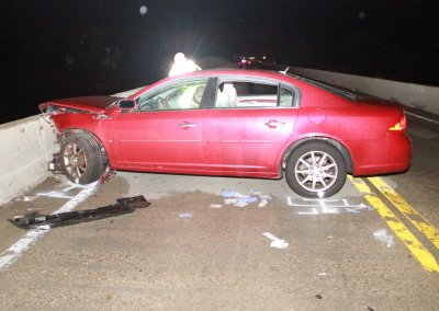 A Centreville, Virginia couple with 197 years among them lost control of this vehicle Friday morning. (Photo courtesy Calvert Co. Sheriff's Office)