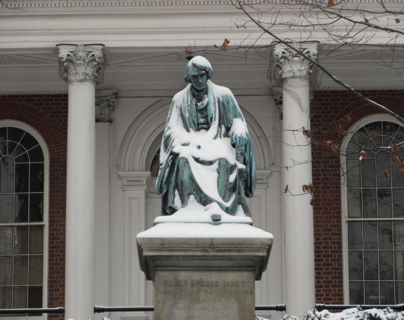 The statue of Chief Justice Roger Brooke Taney in front of the State House. (Photo: MarylandReporter.com)