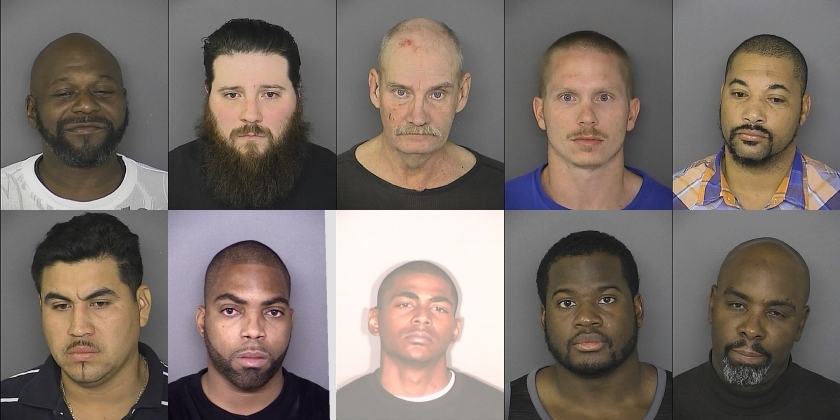 Top row, left to right: Wendell Renard Kyler, age 49, of Washington, D.C.; Robert Lee Green, age 26, of Lexington Park; Jose Manuel Mendez-Ramos, age 30, of Lexington Park; John Wendell Young, age 41, of Leonardtown; James Robert Gillespie, age 63, of Leonardtown. Bottom row: Marcel Dewayne Thomas, age 29, of Hollywood; Justin Allan Norvell, age 22, of Mechanicsville; Levar Tremaine Jackson, age 25, of California; Joel Shawn Mitchell, age 29, of Mechanicsville; Guy Matthew Lightfoot, age 30, of Lexington Park.