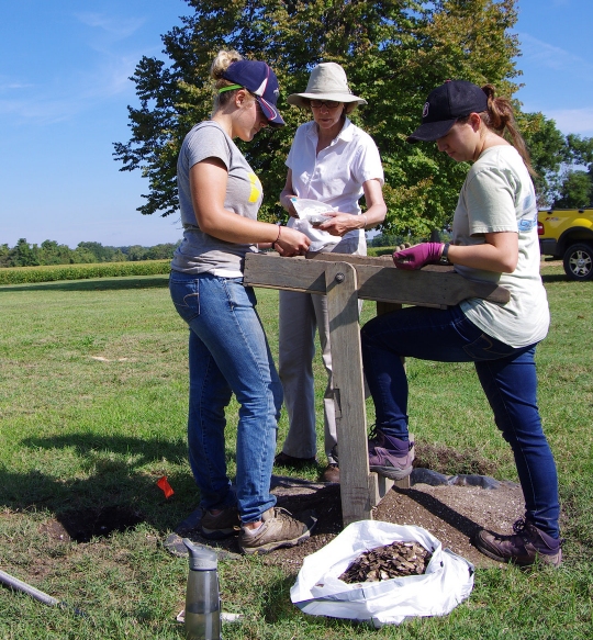 Students Rebecca Webster and Nicolette Coluzzi with Julie King, professor of Anthropology (center). (Submitted photo)