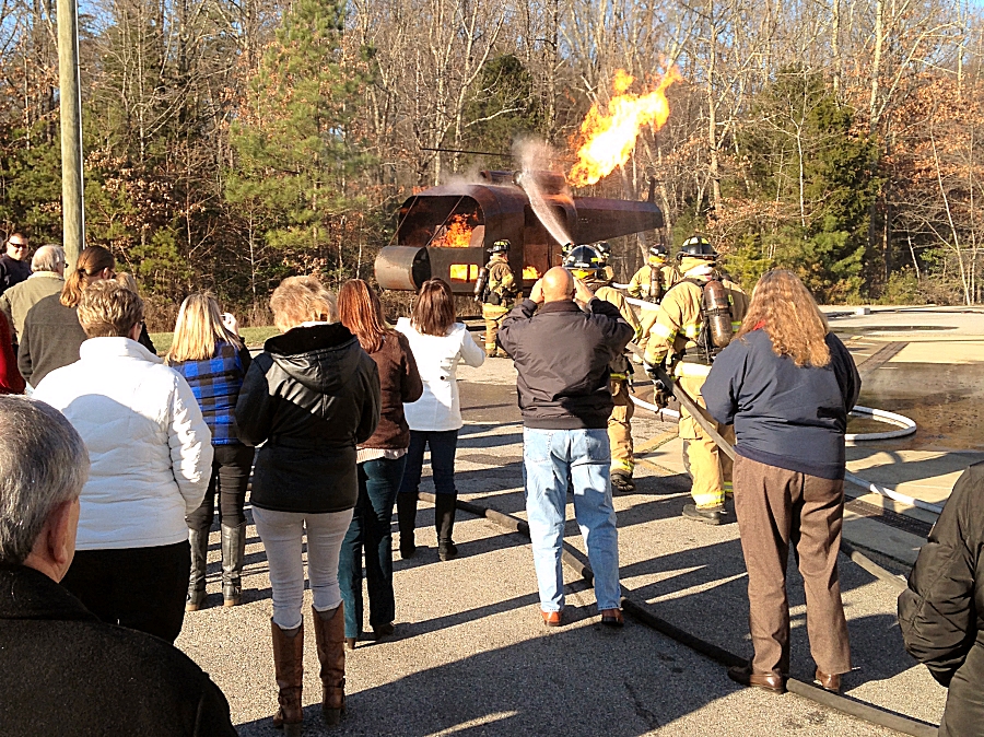 Leadership Southern Maryland's Class of 2016 observes the Naval District Washington fighting a fire at the Maryland Fire and Rescue Institute's Southern Maryland Regional Training Center, in La Plata on January 14. (Submitted photo)