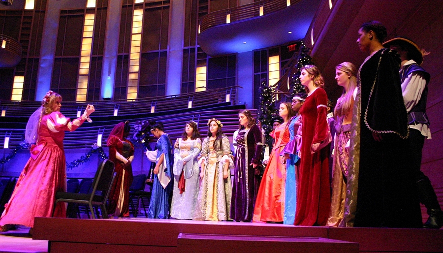 The McDonough High School Chamber Choir performing on stage at the Strathmore Music Hall in Bethesda, Md.