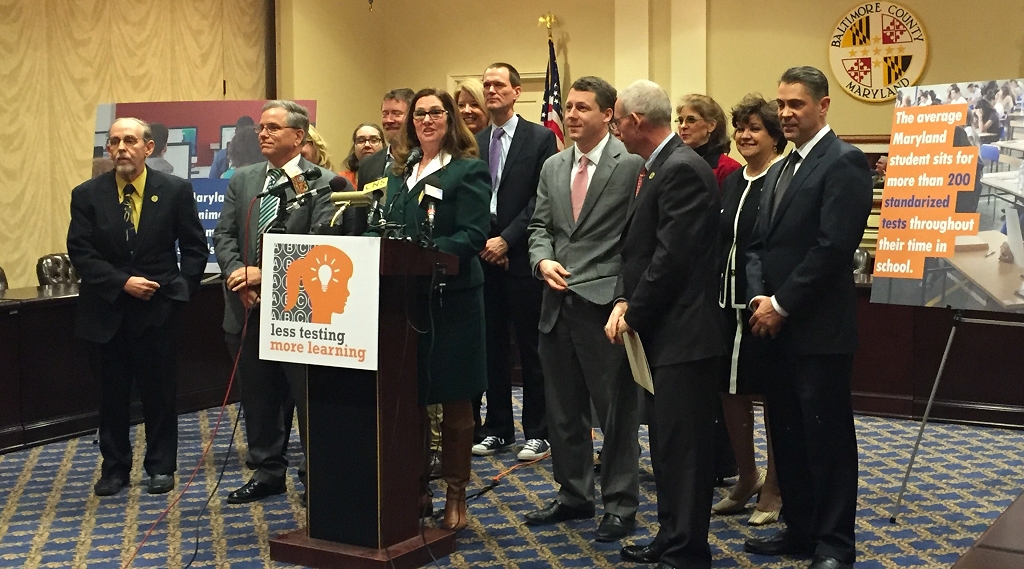 Maryland State Education Association President Betty Weller prepares to speak in support of bills to limit the influence of standardized testing on February 18, 2016 in Annapolis. (Photo: Lexie Schapitl)