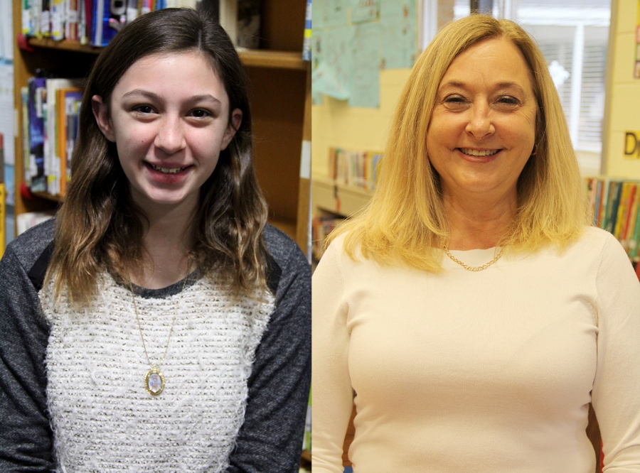 Left: Alyssa Gerhart named Maryland top middle school volunteer. Right: The Maryland State Department of Education (MSDE) and the Maryland Advisory Council on Gifted and Talented Education recently honored Connie Mattingly, on right, a learning resource teacher at Walter J. Mitchell Elementary School, for her work in gifted education.