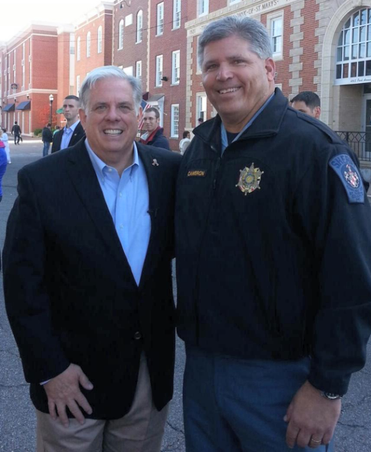 Sheriff Timothy Cameron with Governor Larry Hogan. (Photo courtesy of Tim Cameron)