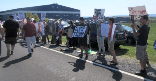 Protesters outside Trump rally. (Photo: Len Lazarick))