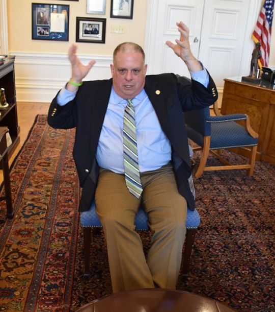 Gov. Larry Hogan in an April 8 interview in his office. (Photo: Rachel Bluth)