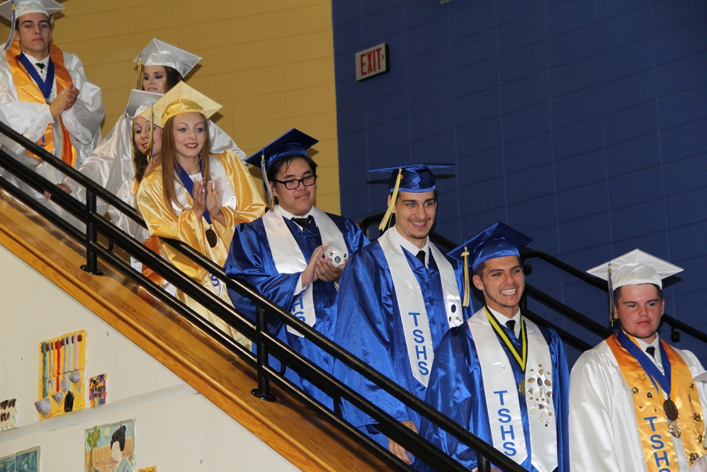 Thomas Stone High School – Graduation ceremonies for the county's seven public high schools were held June 2-4 at the Charles County Public Schools Convocation Center. Thomas Stone High School staff and Board of Education members handed out 296 diplomas to the Cougar Class of 2016. Thomas Stone's Class of 2016 earned more than $5 million in scholarship offers. Pictured are Stone graduates, from left to right, Nicholas Digiovannantoni, Cameron Reynolds, Eleora Bartsch, Sian Webb, Kyle De Guzman, Matthew Randall, Dylan Workman and Milton "Tyler" Brown.