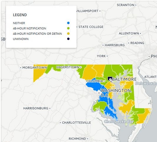 President Donald J. Trump issued an executive order Wednesday targeting jurisdictions that do not fully cooperate with the federal government to enforce immigration law. Immigrant rights groups and city and county officials were scrambling Thursday to fully understand how the order to deny federal funds to "sanctuary cities" could affect them. At present, some counties in Maryland do much more than others to help federal immigration agents apprehend undocumented immigrants. For example, in Frederick County, corrections officials will give the Dept. of Homeland Security 48 hours notice before releasing someone suspected of being an undocumented immigrant -- or hold them for 48 hours beyond their official release date. But Prince George's County, for example, doesn't comply with such requests.Source: Immigrant Legal Resource Center. (By Amanda Smith and Jack Paciotti.)