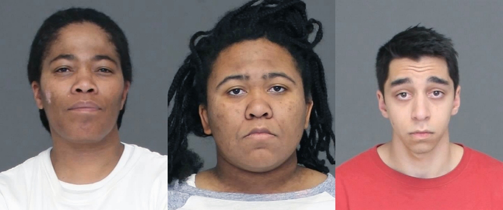 Left to right: Malikah Saban Shabazz, 51 of Stark, New Hampshire; Bettih Bahiyah Shabazz, 19, with no fixed address; and David Roman Puhalsky, 18, of Newburg.