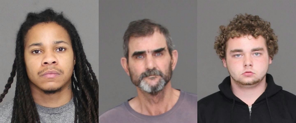 Left to right: Robert Maurice Queen, 26, of Waldorf; John Michael Hemming, 61, of Waldorf; and John Ariel Cargill, 18, of Waldorf. (Booking photos via CCSO)