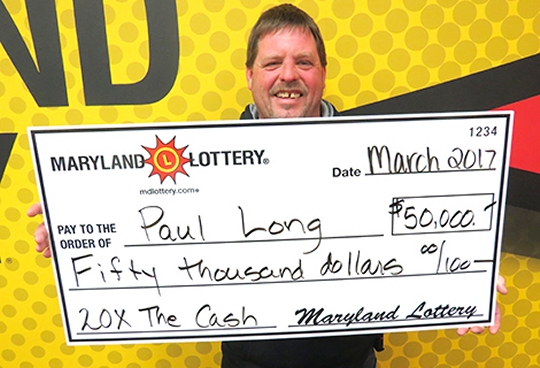 Paul Long of Mechanicsville collected a $50,000 scratch-off prize that his trio of coffee drinkers won at a St. Mary's County retailer. (Photo courtesy of Md. Lottery)