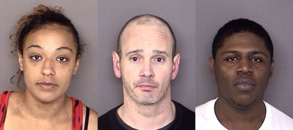 Tina Marie Tippett, 28, of Lexington Park; John Glen Olson, 33, of Lexington Park; and Dayshawn Martel Nolan, 24, of Great Mills. (Booking photos via SMCSO)