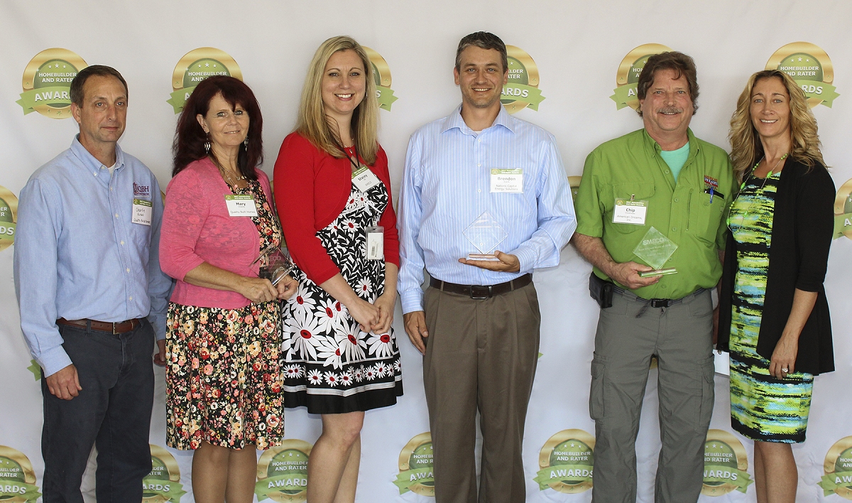 Pictured are representatives of the businesses that received recognition at a ceremony held recently to honor SMECO's ENERGY STAR New Homes program participants. From left, Charlie Russell and Mary Chaney from Quality Built Homes; Stacey Hill, SMECO; Brendon Roark with Nation’s Capital Energy Solutions; Chip Cousineau, American Dreams; and Jennifer Raley, SMECO.