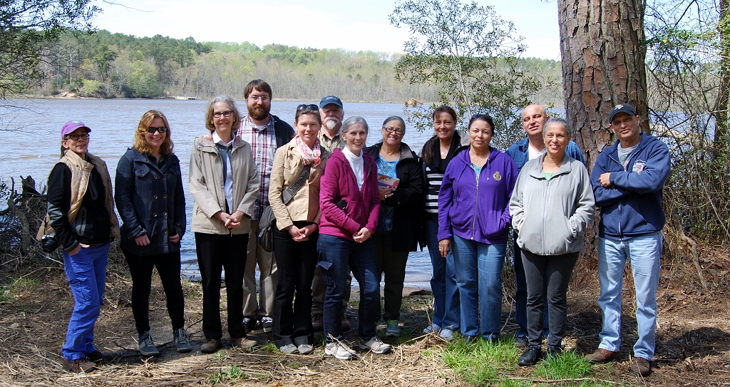 Rappahannock tribal leaders, Prof. Julie King (third from left), and SMCM students stop for a photo at Menokin Bay. (Photo: SMCM)