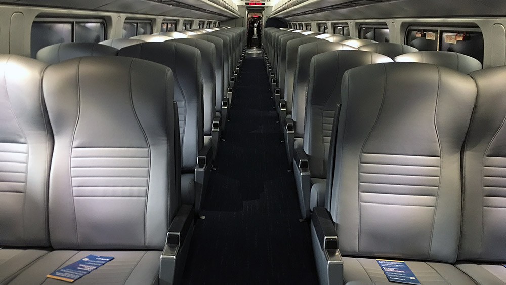 WASHINGTON - The new interior look of Amtrak's passenger coaches, part of an overhaul of 450 cars in the passenger rail service's fleet. (Photo: Ashley Clarke)