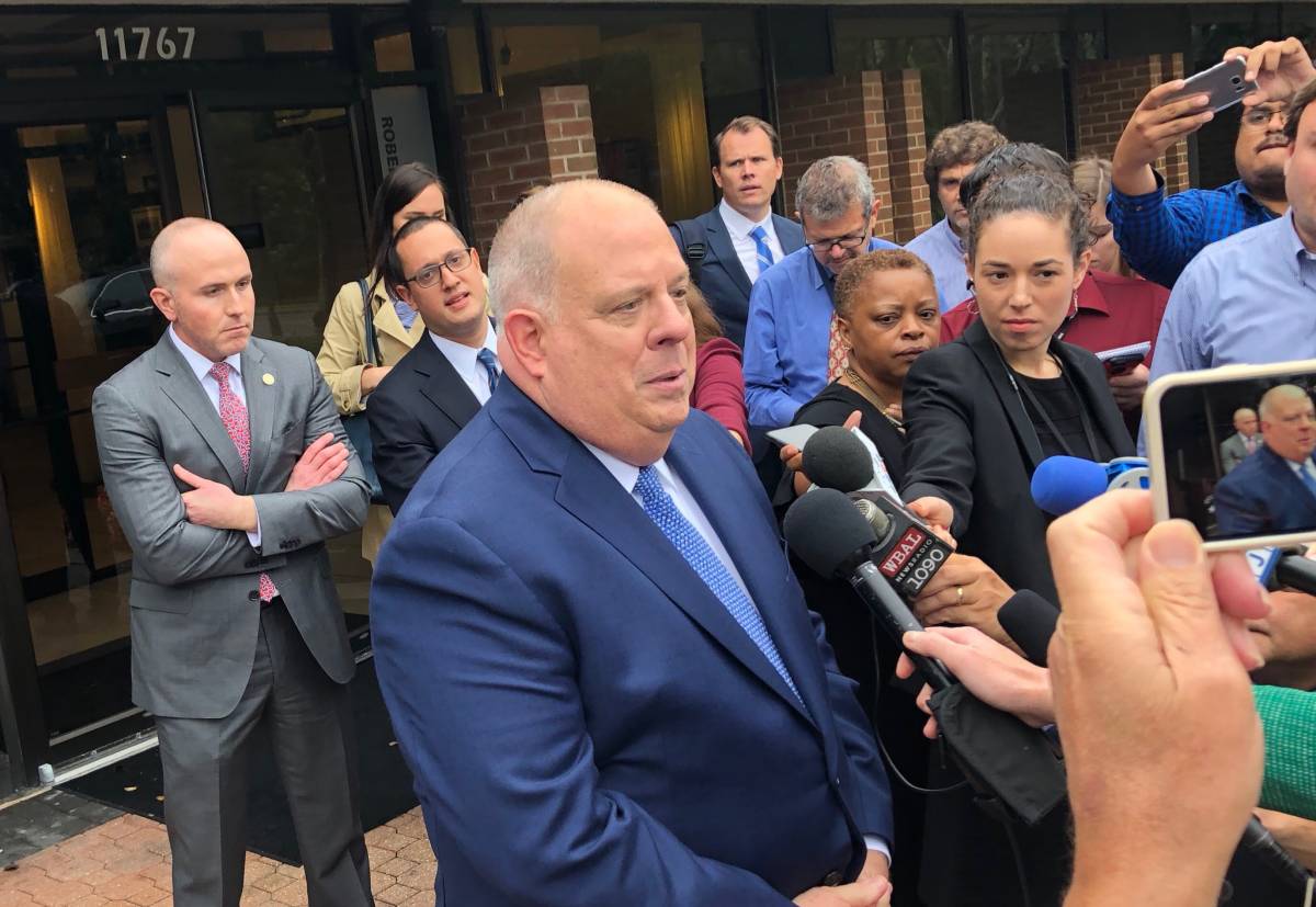 Republican incumbent Gov. Larry Hogan answers questions following the lone gubernatorial debate at Maryland Public Television in Owings Mills, Maryland, on Monday, Sept. 24, 2018. (Photo by Brooks DuBose)