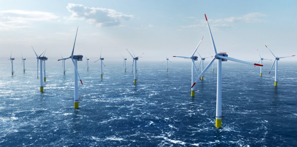 Illustration of an off-shore wind farm.