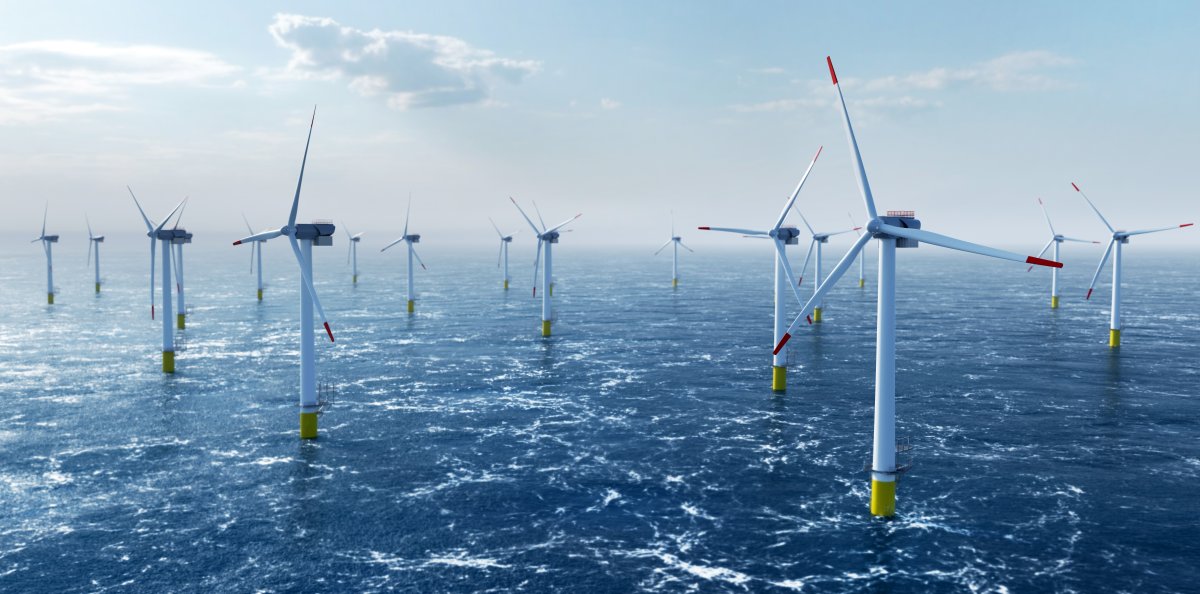 Illustration of an off-shore wind farm.